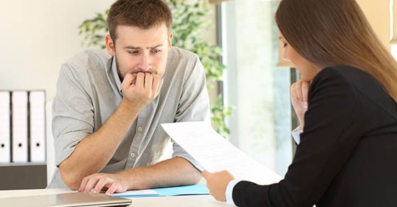 Nervous man in a job interview